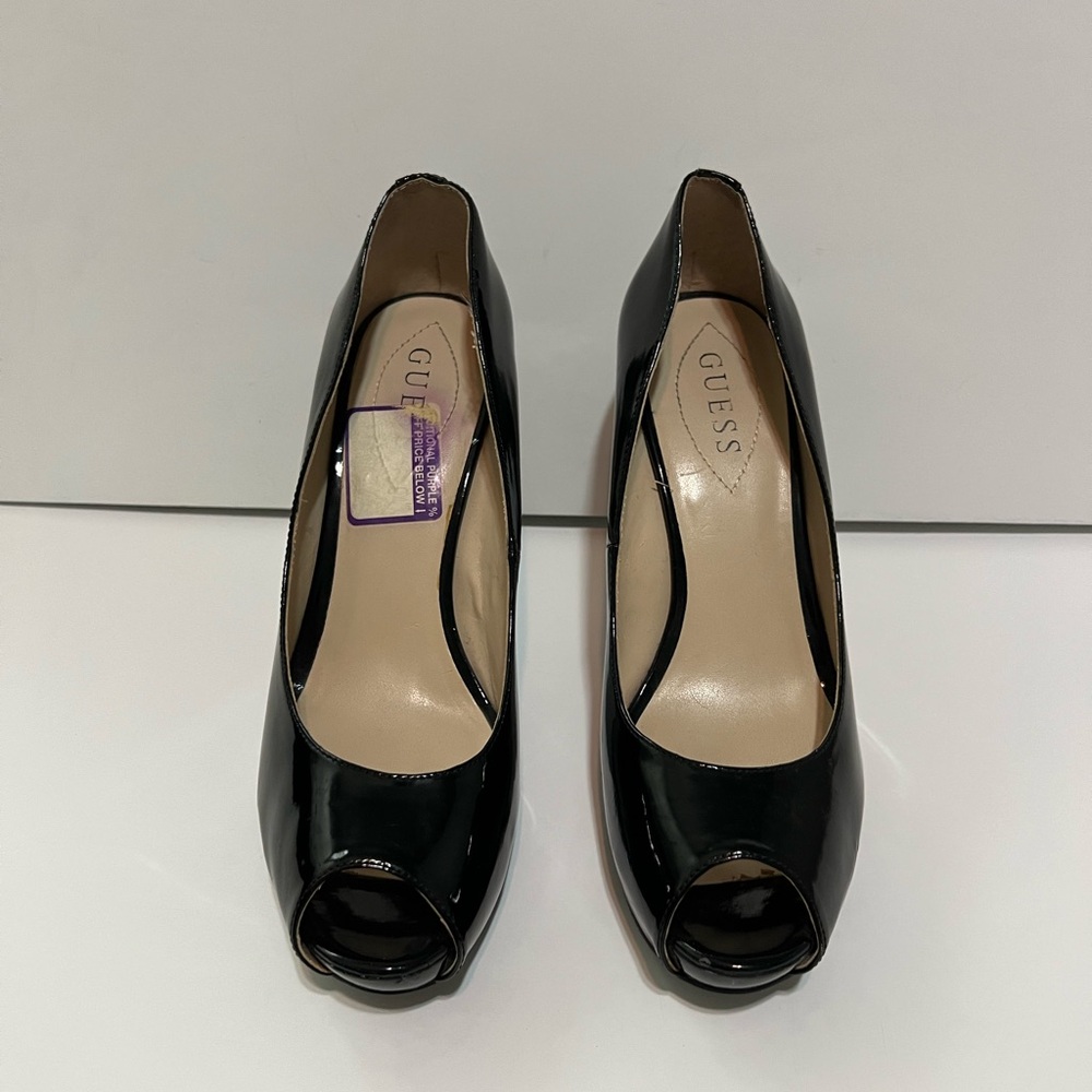 Guess Black Patent Peep Toe Heels